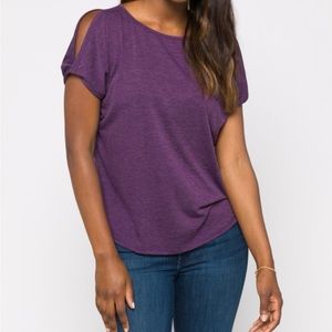 Colette “Romy” purple cold shoulder knit top size S